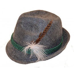Tirolerhoed grijs met veer