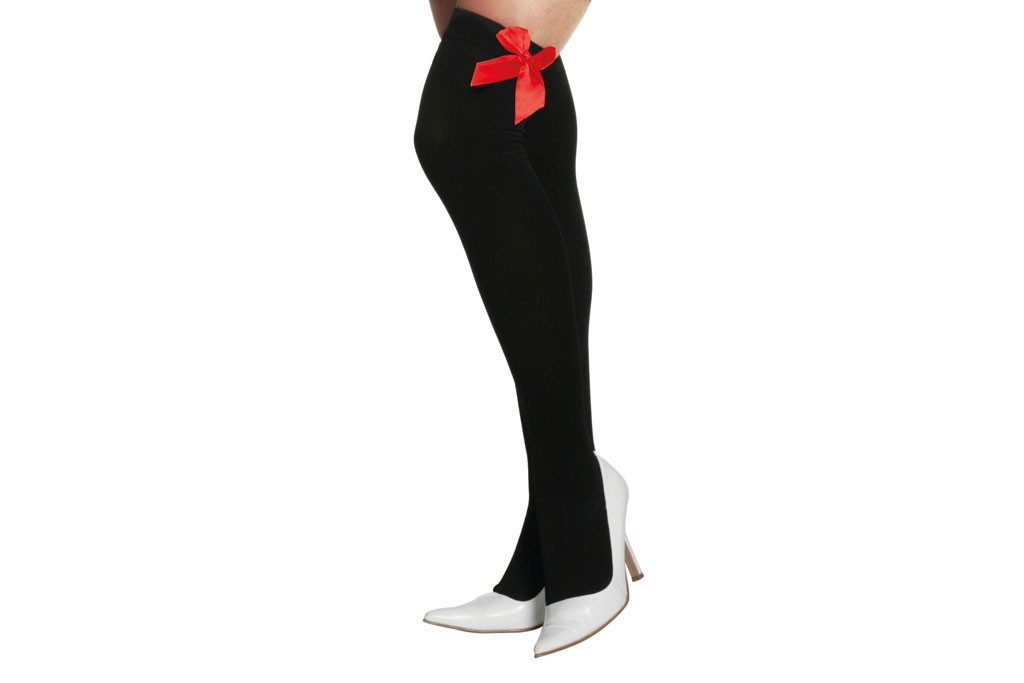 Panty kousen hold up zwart met rode strik