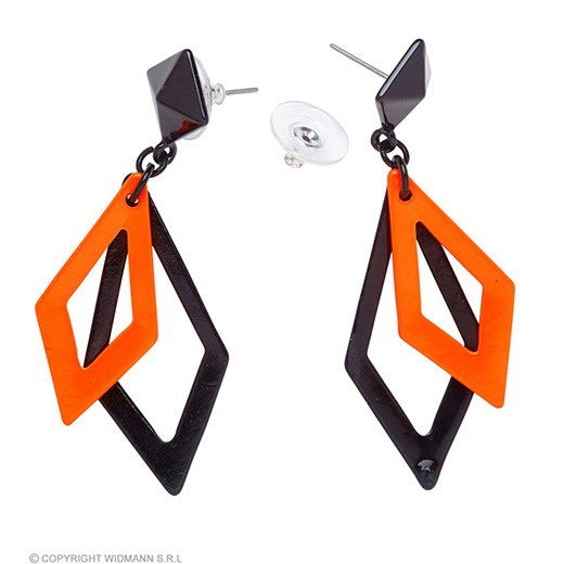 oorbellen ruit neon, zwart/oranje