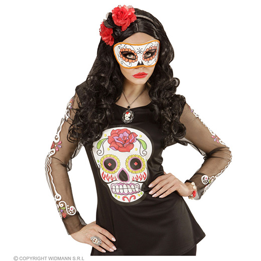 oogmasker dia de los muertos zwart & oranje