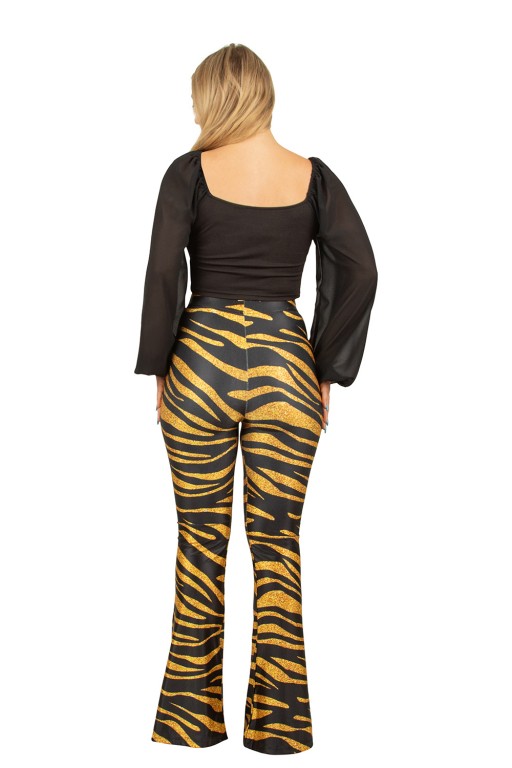 Flared Pants Tijgerprint Broek Goud Dames