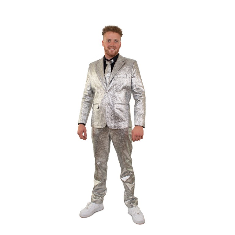 Kostuum glitter zilver metallic 3 delig