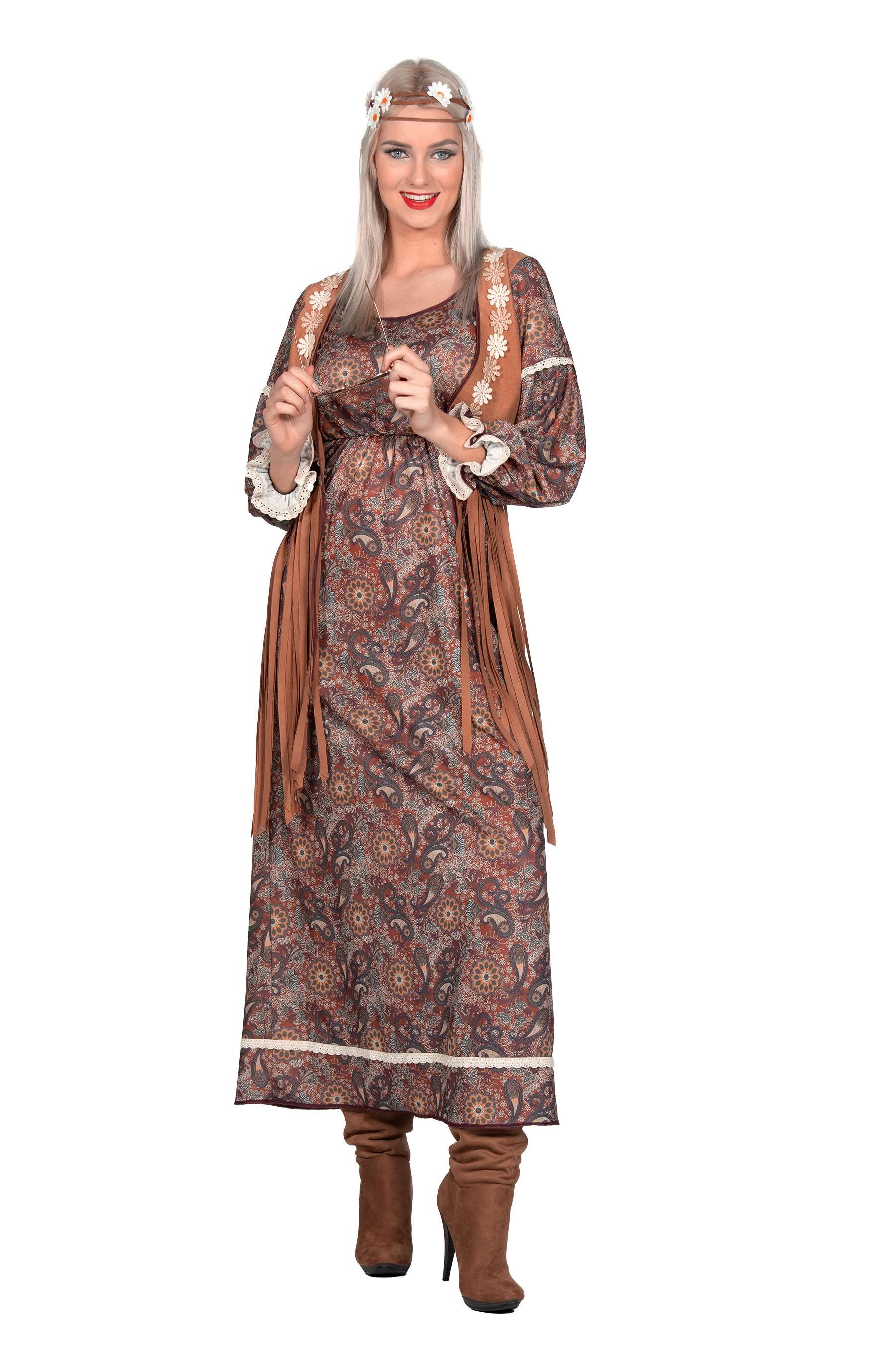 Jurk hippie lang bruin paisley