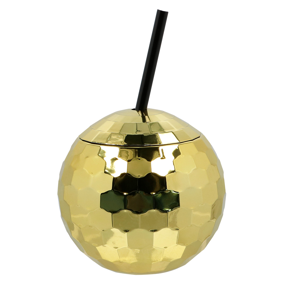 Discobal drinkbeker met rietje goud (60 cl)