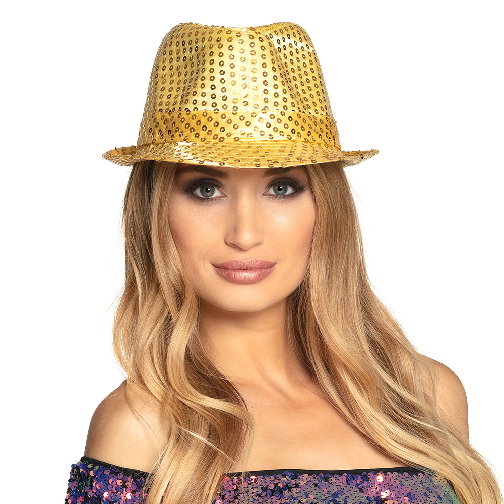 Hoed Popstar sequins goud