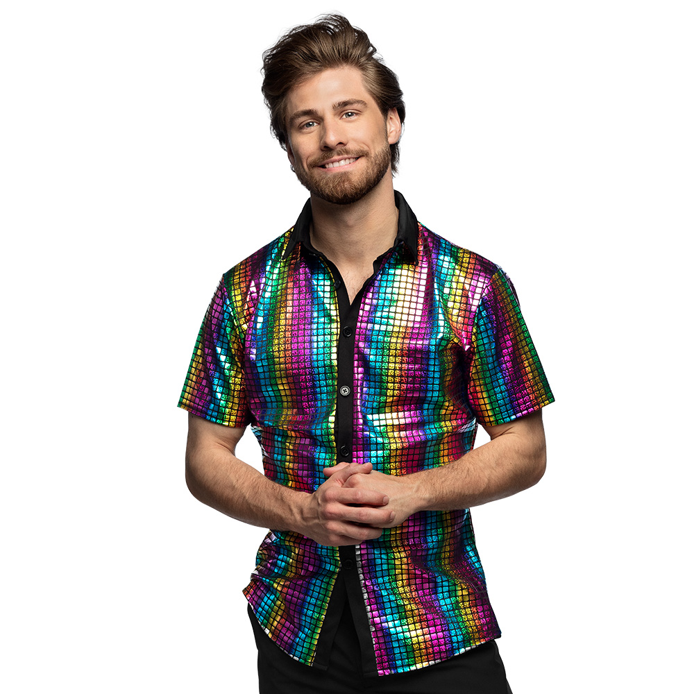 Shirt Disco diamond regenboog (L)