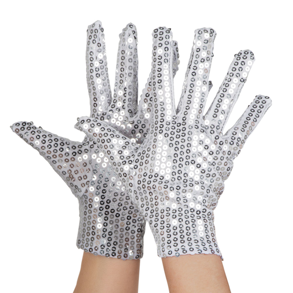 Paar handschoenen pols Sequins zilver