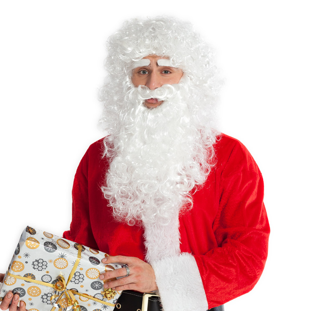 Set Kerstman deluxe (pruik, wenkbrauwen en baard)