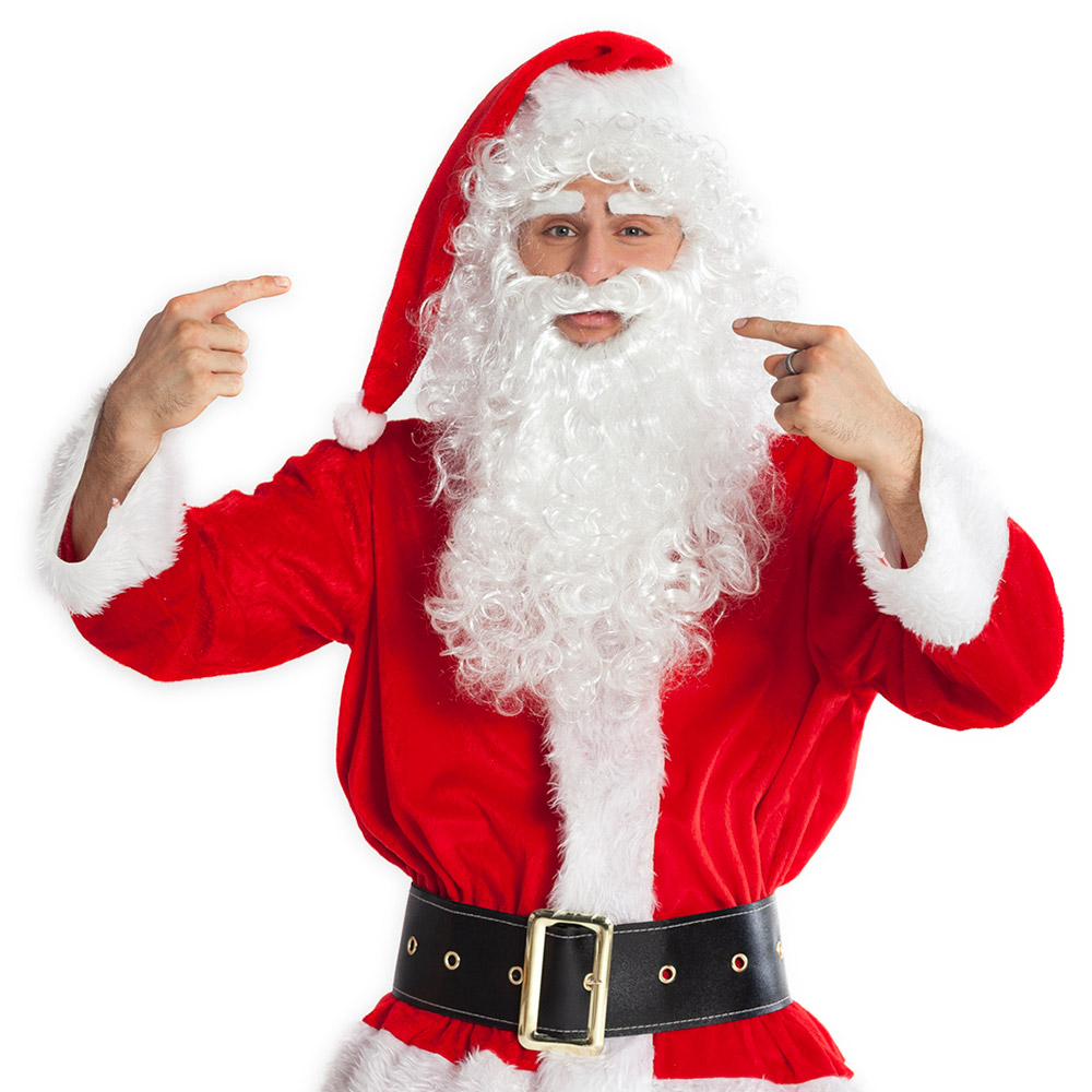 Set Kerstman deluxe (pruik, wenkbrauwen en baard)