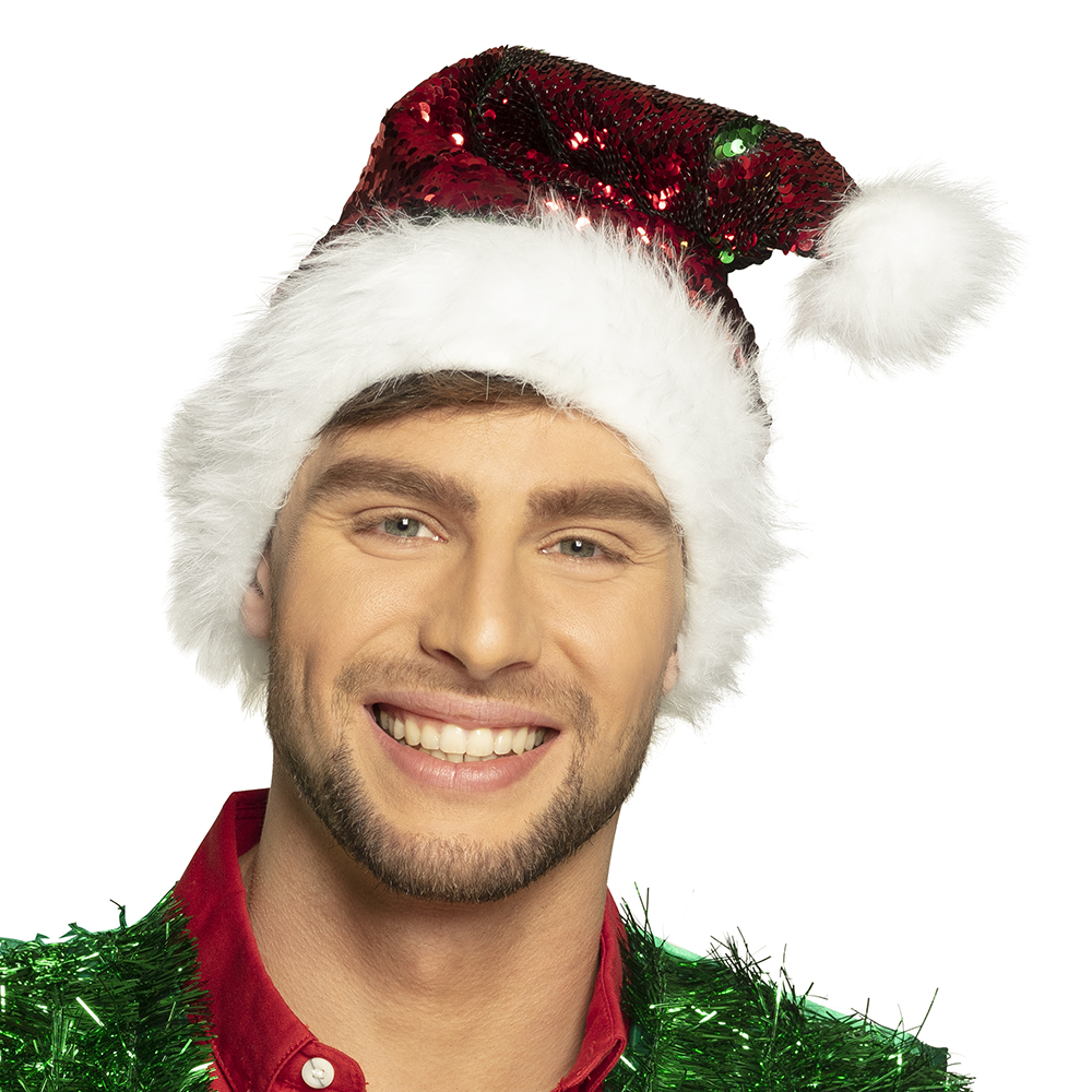 St. Kerstmuts Santa switch (omkeerbare pailletten rood/groen)