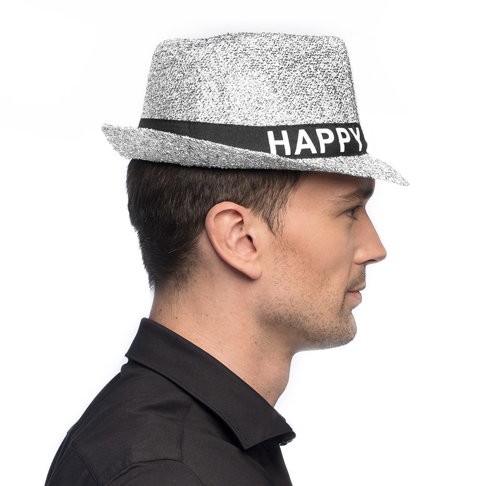 Hoed Sparkling 'Happy new year' zilver