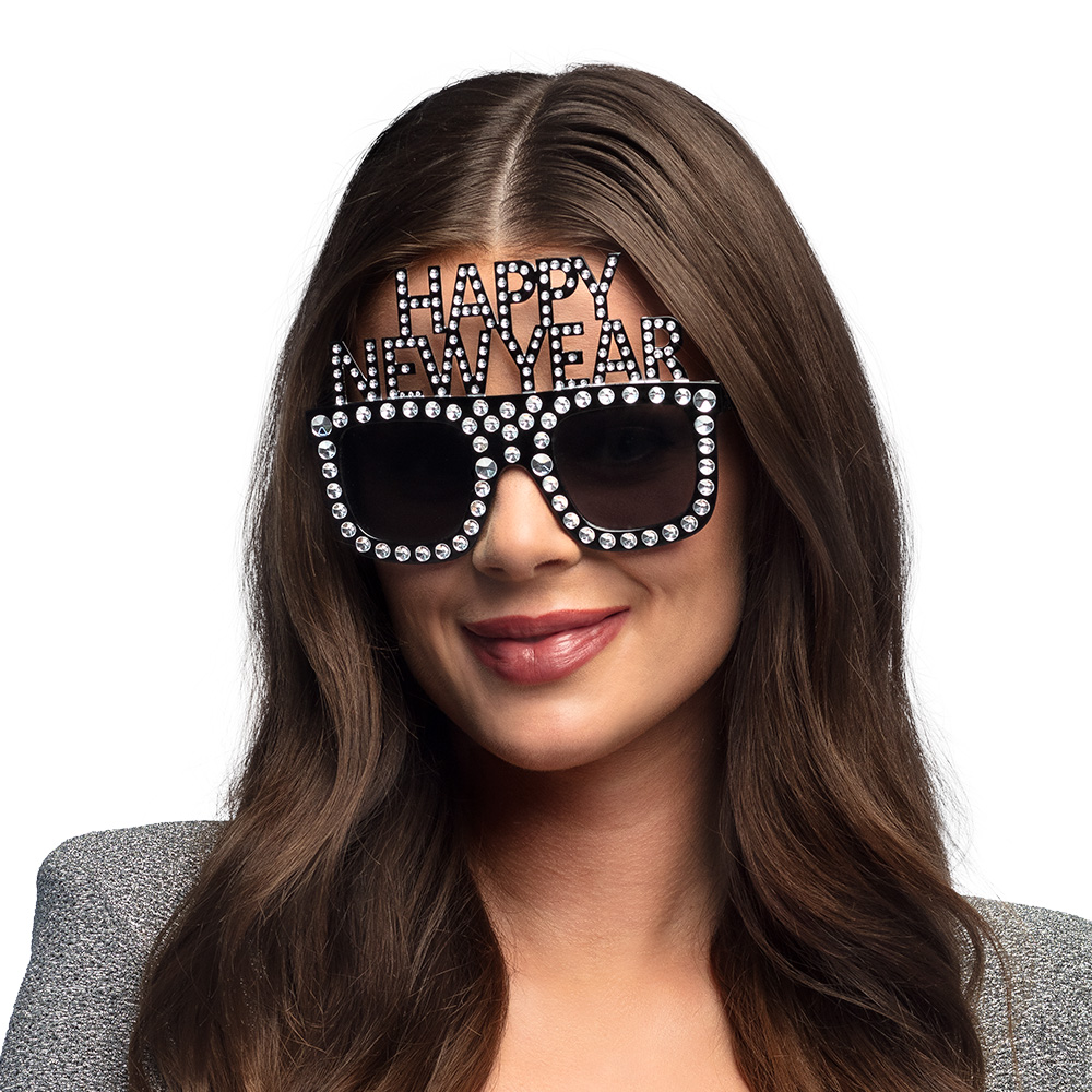 Partybril Bling bling 'Happy new year' zilver