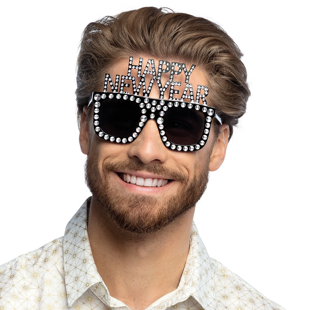 Partybril Bling bling 'Happy new year' zilver