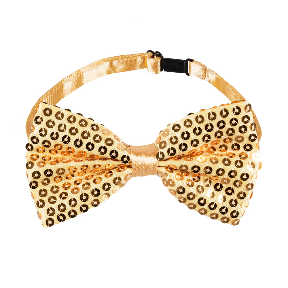 Set Pailletten goud (partybril, vlinderstrik en bretels)