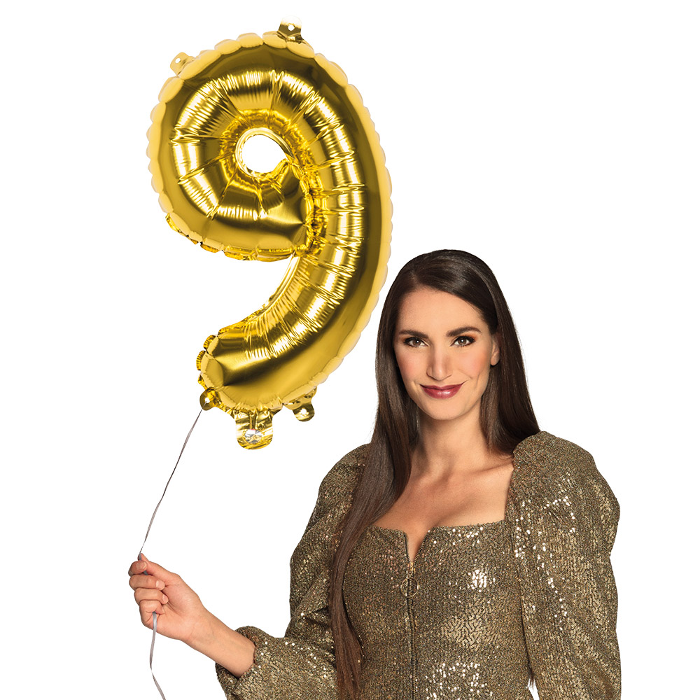 Folieballon '9' goud (66 cm)