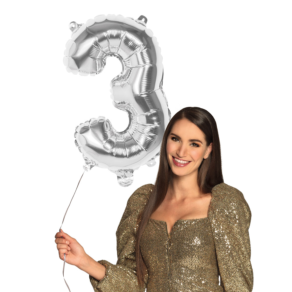 Folieballon '3' zilver (66 cm)