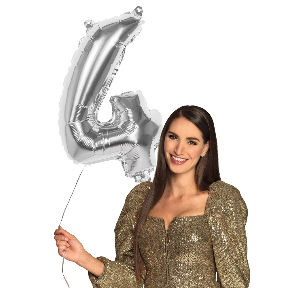 Folieballon '4' zilver (66 cm)