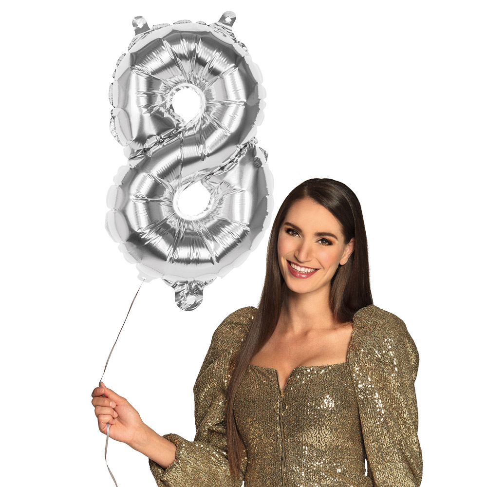 Folieballon '8' zilver (66 cm)