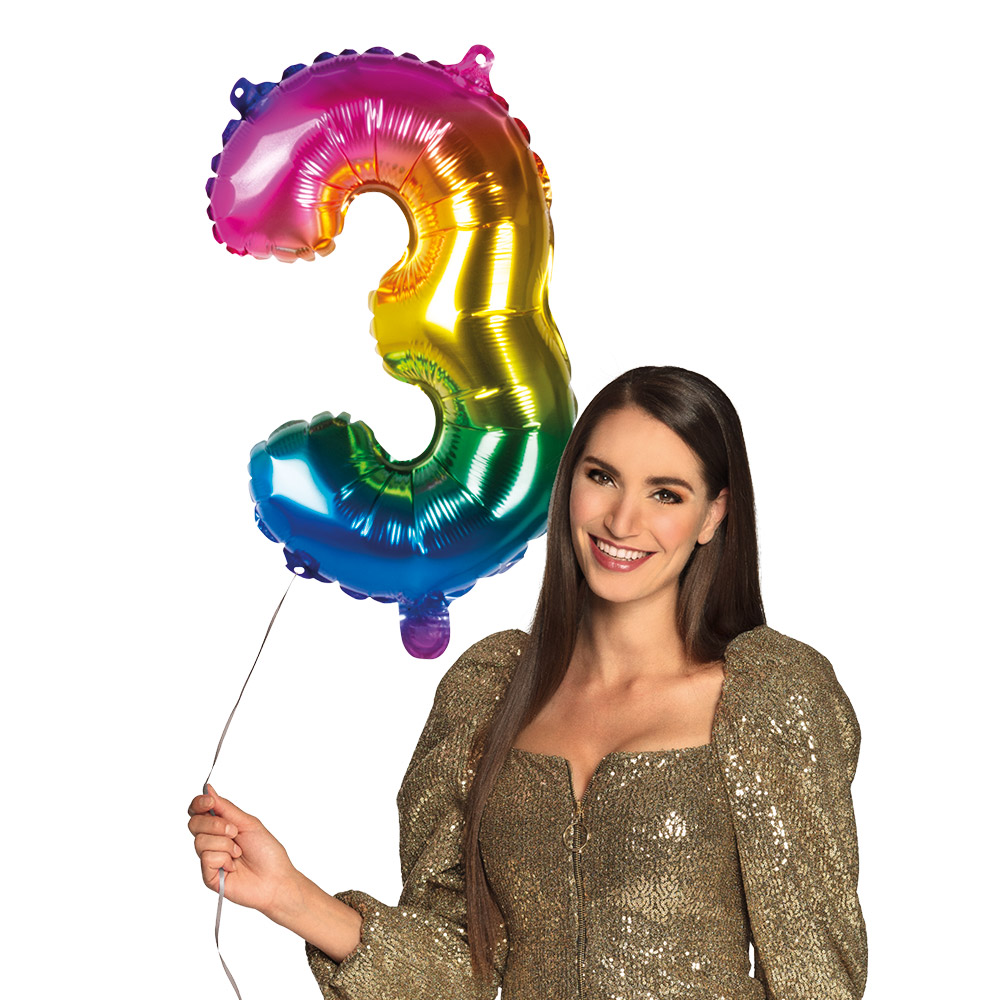 St. Folieballon '3' regenboog (66 cm)