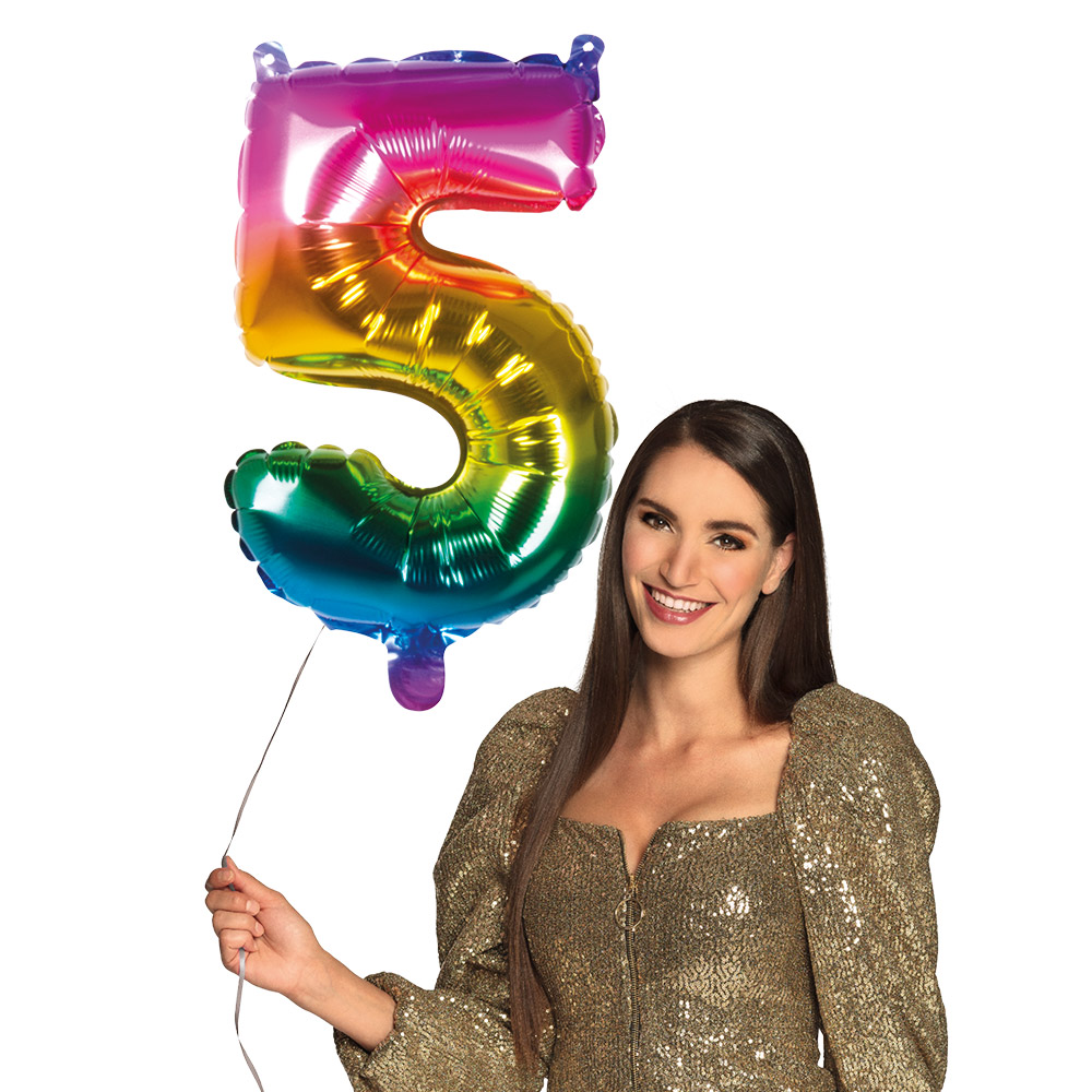 St. Folieballon '5' regenboog (66 cm)