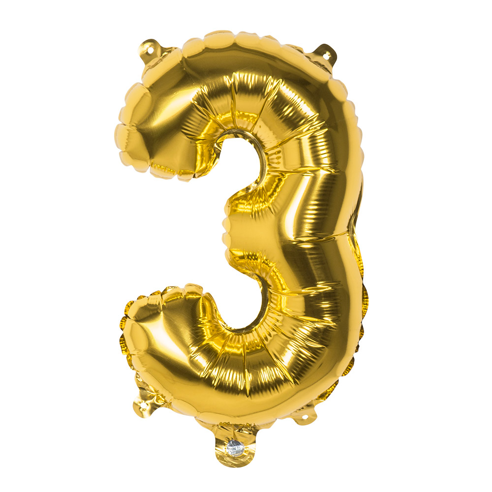 Folieballon '3' goud (36 cm)
