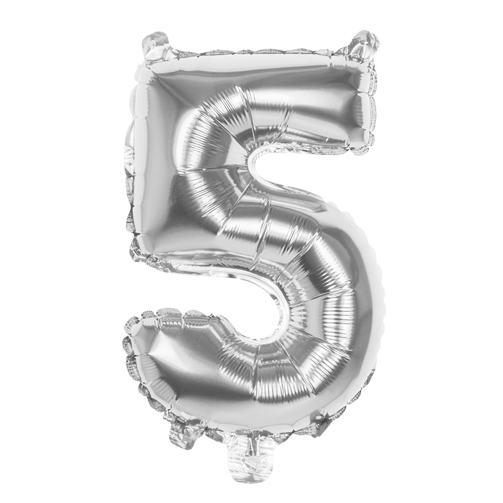 Folieballon '5' zilver (36 cm)