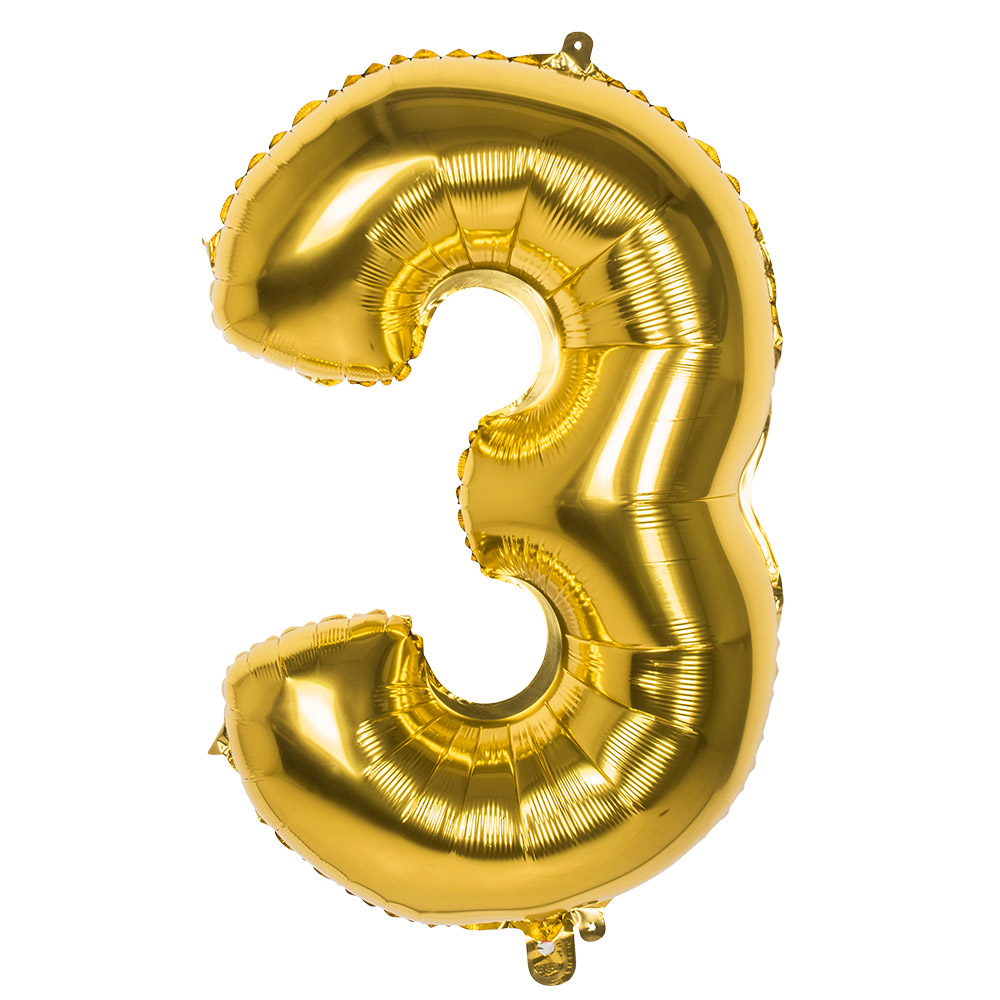 Folieballon '3' goud (86 cm)