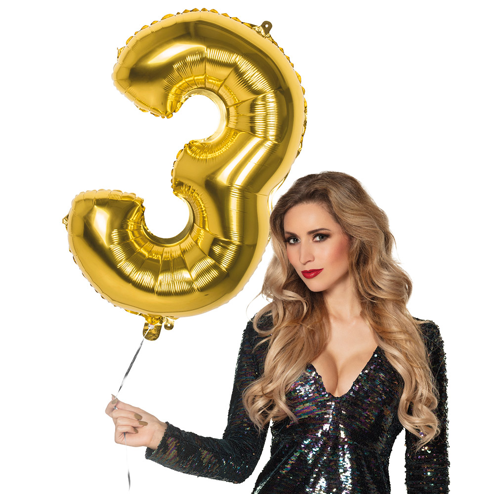 Folieballon '3' goud (86 cm)