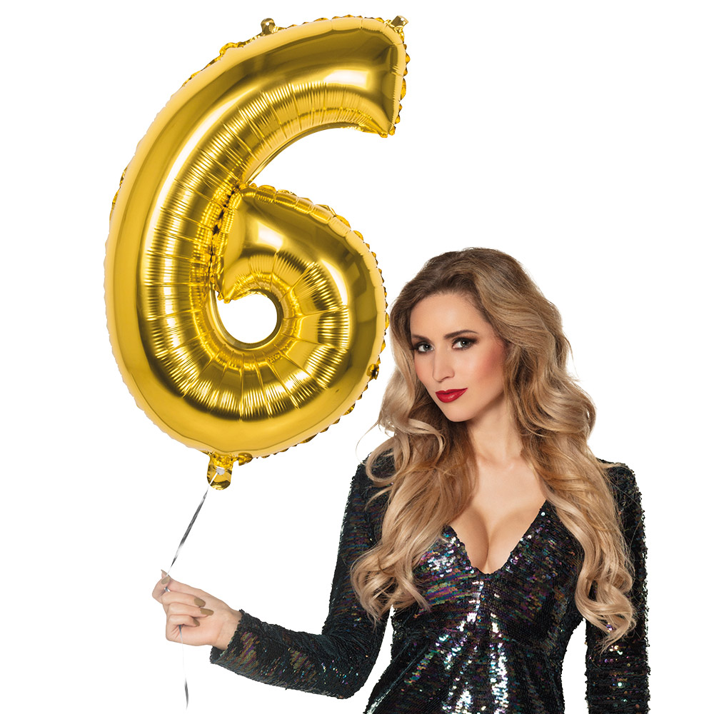Folieballon '6' goud (86 cm)