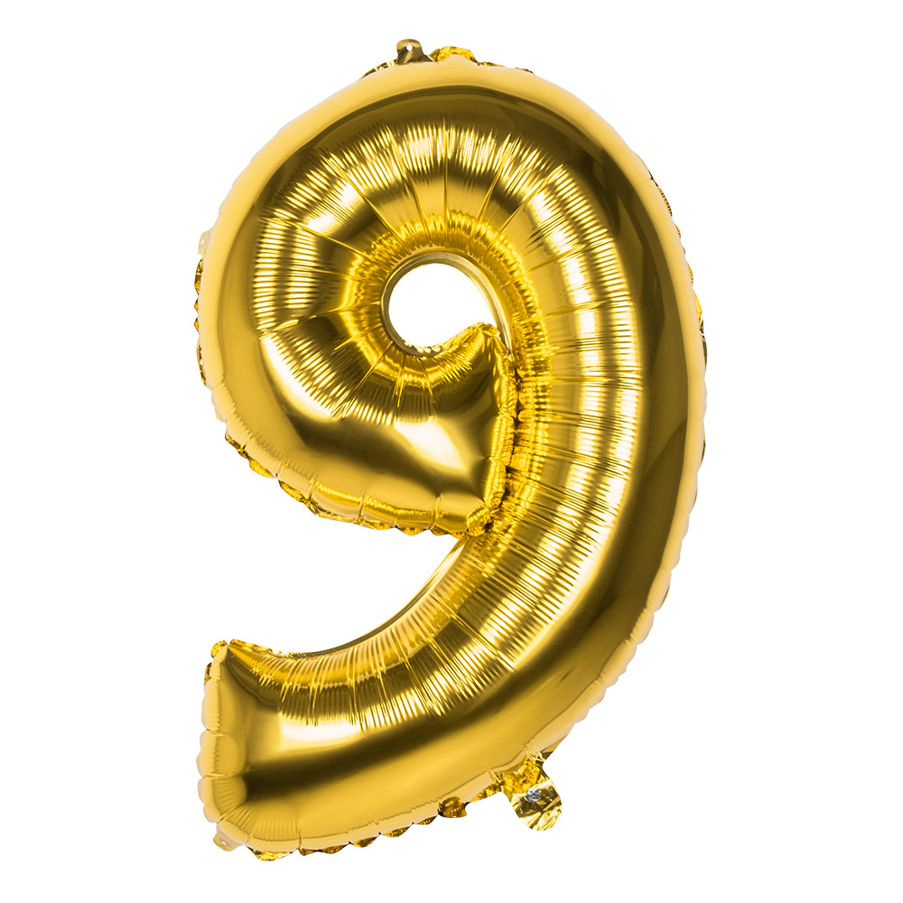 Folieballon '9' goud (86 cm)