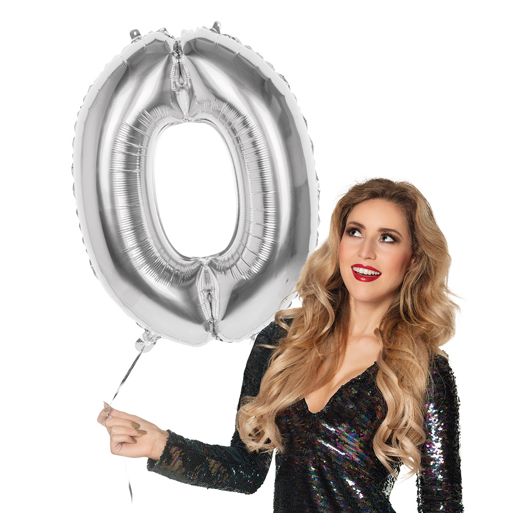 Folieballon '0' zilver (86 cm)