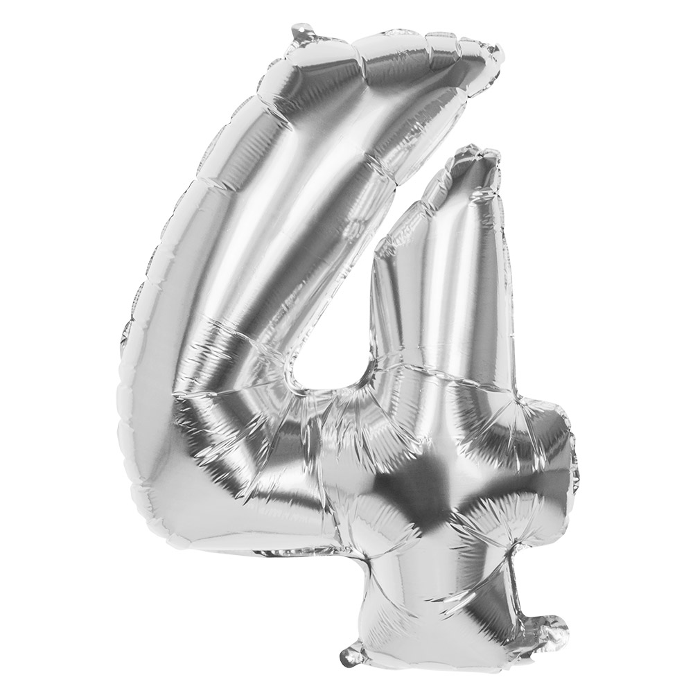 Folieballon '4' zilver (86 cm)