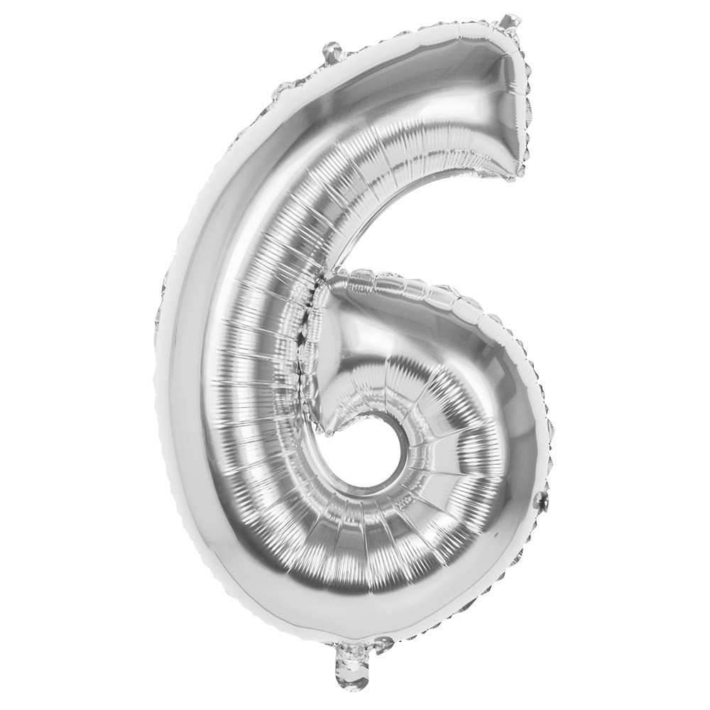 Folieballon '6' zilver (86 cm)