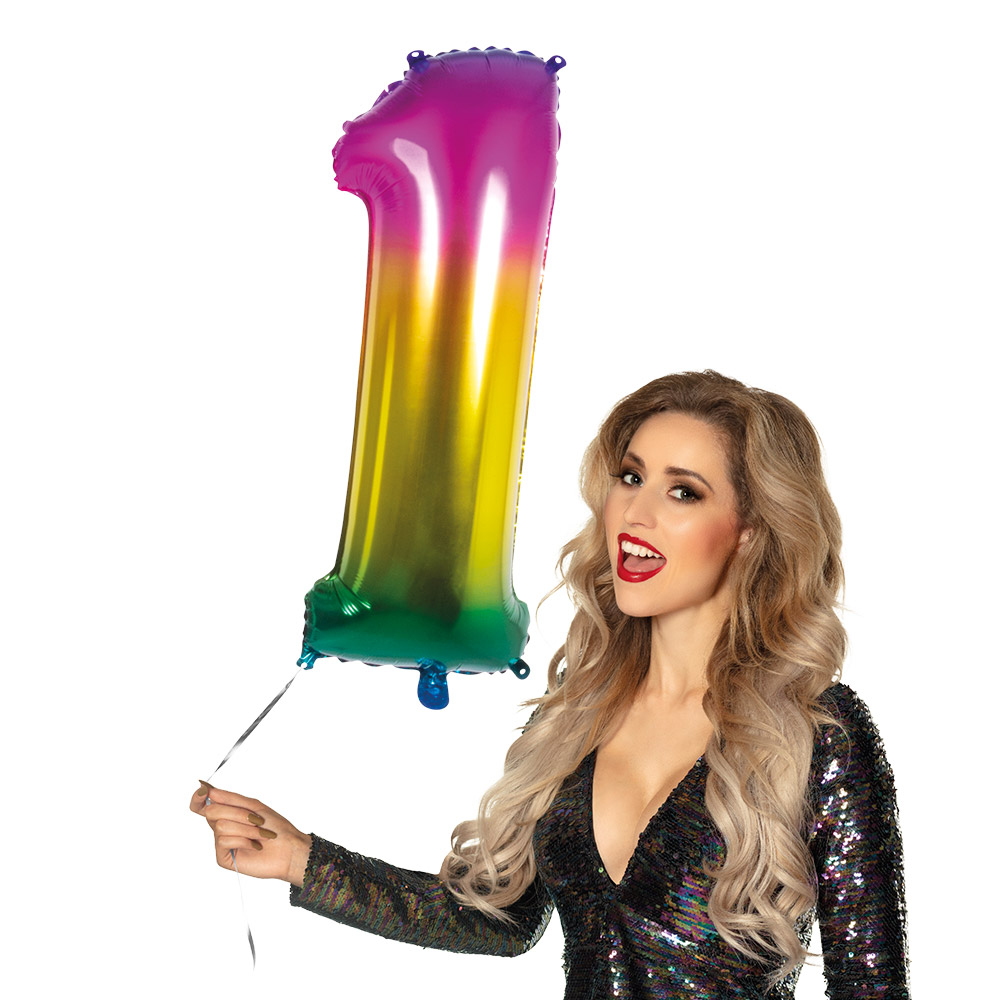 Folieballon '1' regenboog (86 cm)