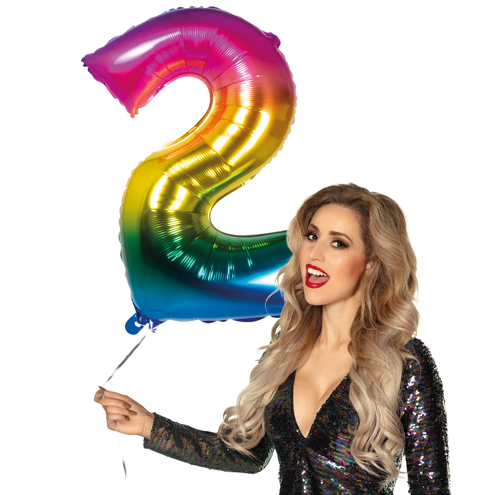 Folieballon '2' regenboog (86 cm)