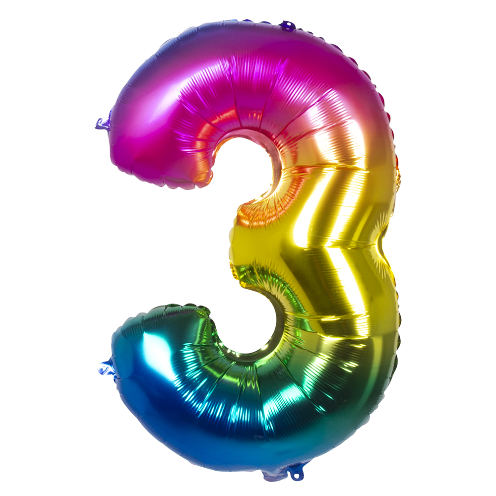 Folieballon '3' regenboog (86 cm)