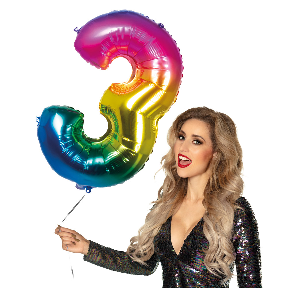 Folieballon '3' regenboog (86 cm)