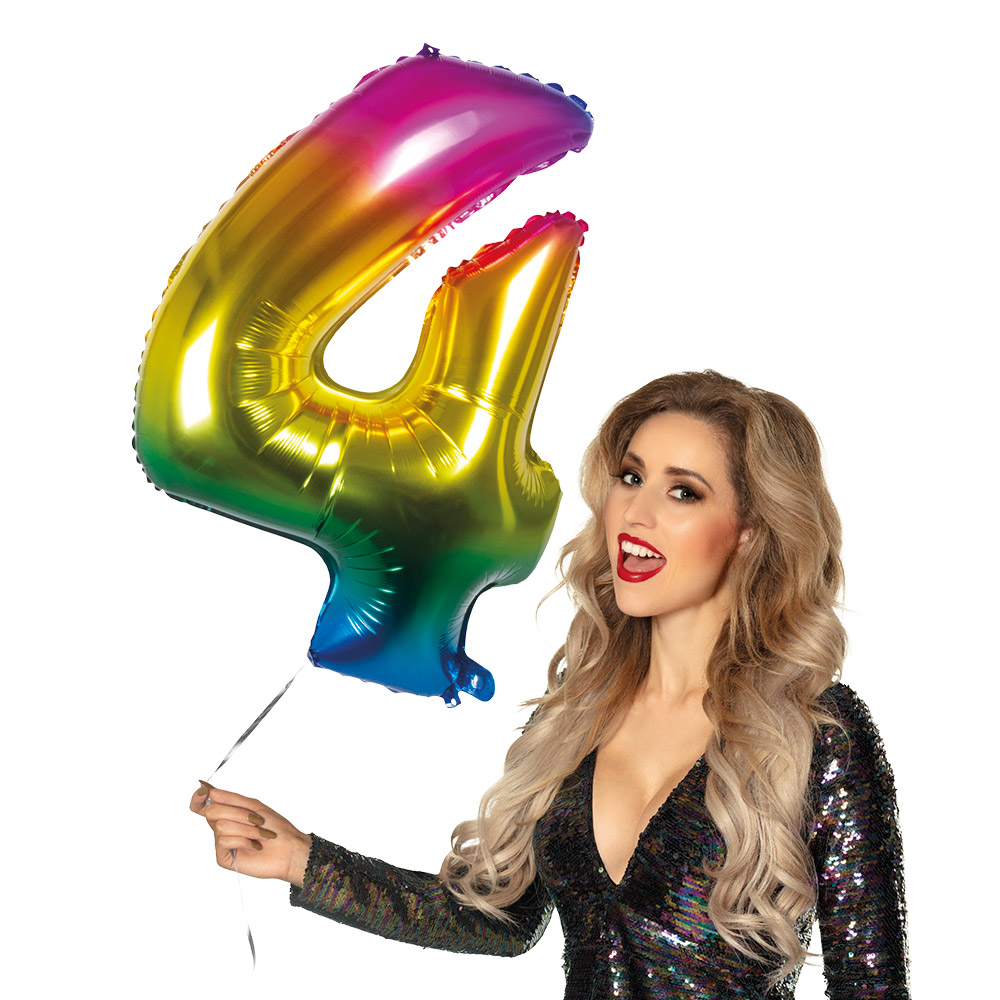 Folieballon '4' regenboog (86 cm)