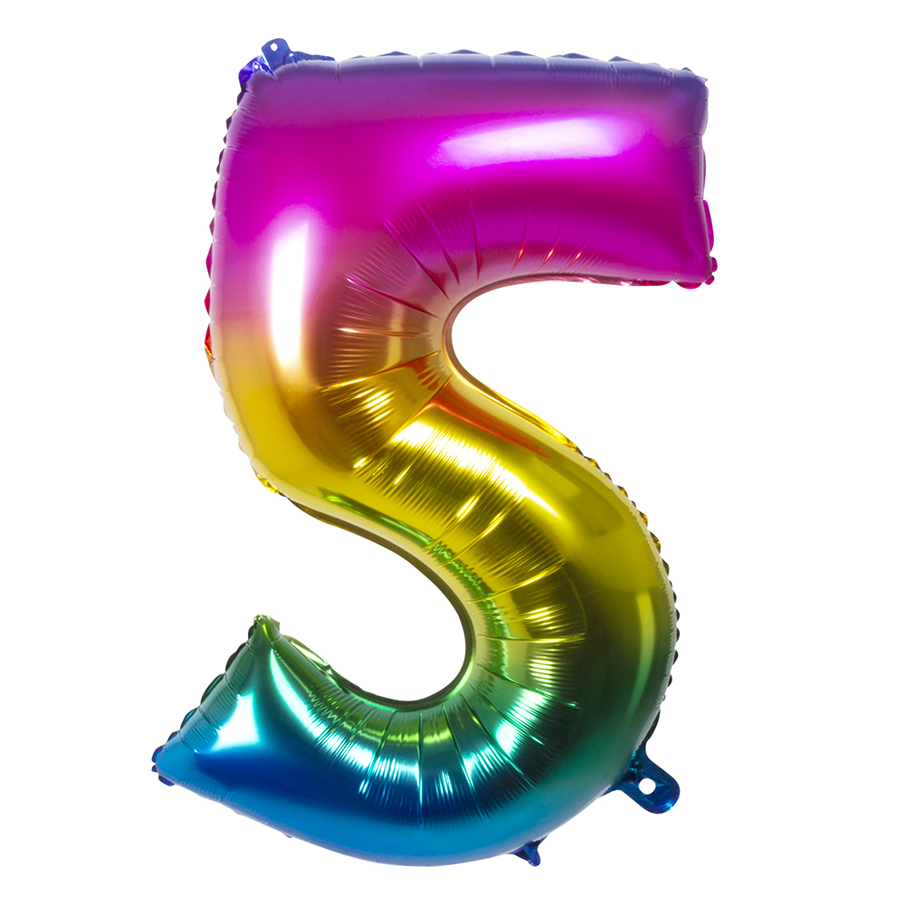 Folieballon '5' regenboog (86 cm)