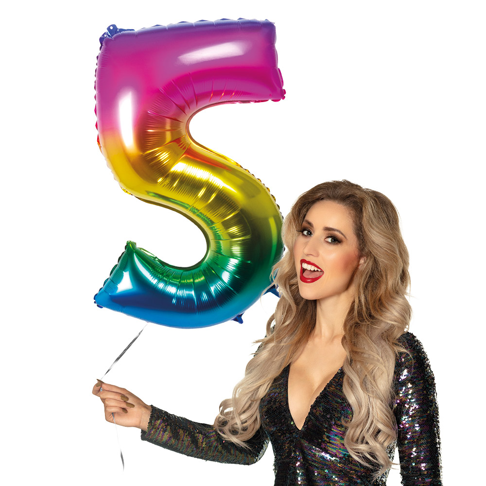 Folieballon '5' regenboog (86 cm)