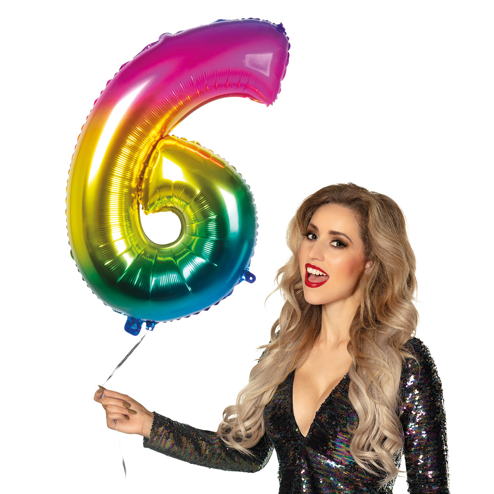Folieballon '6' regenboog (86 cm)