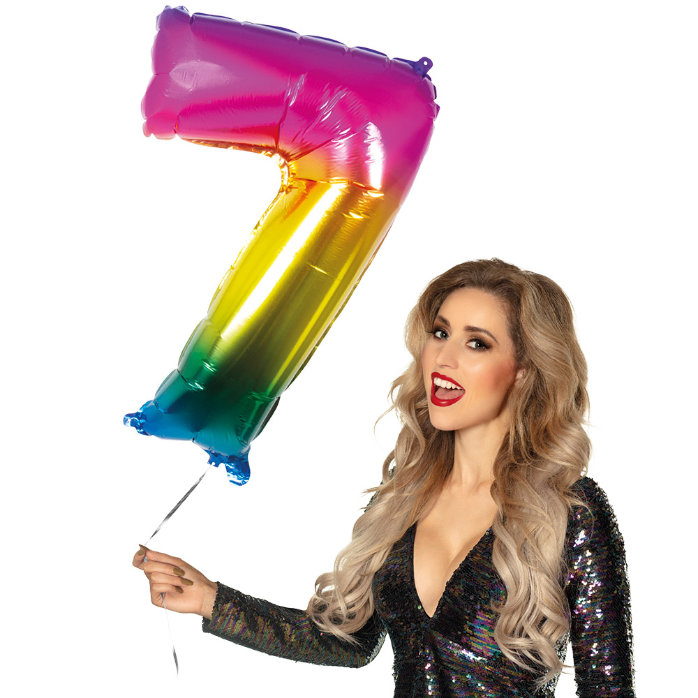 Folieballon '7' regenboog (86 cm)