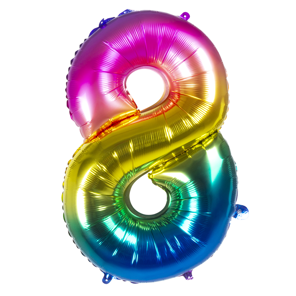 Folieballon '8' regenboog (86 cm)