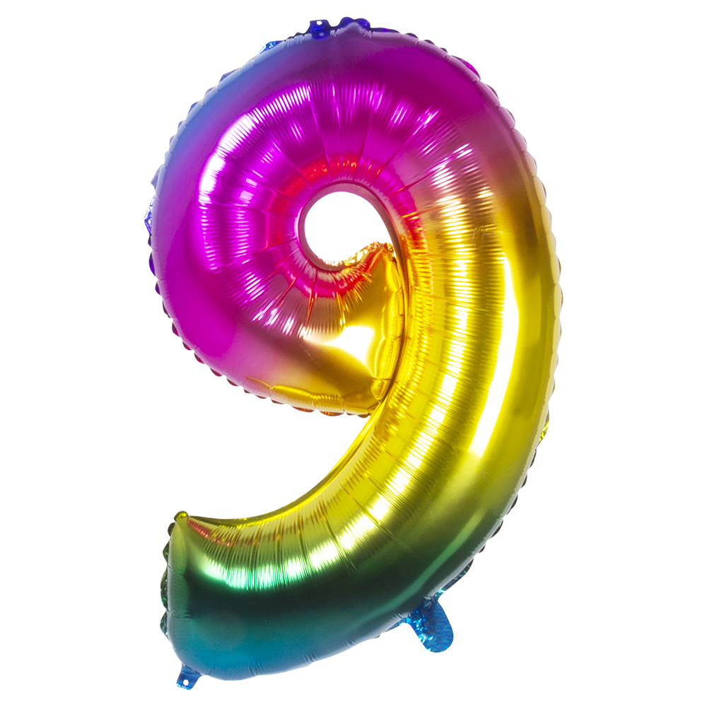 Folieballon '9' regenboog (86 cm)