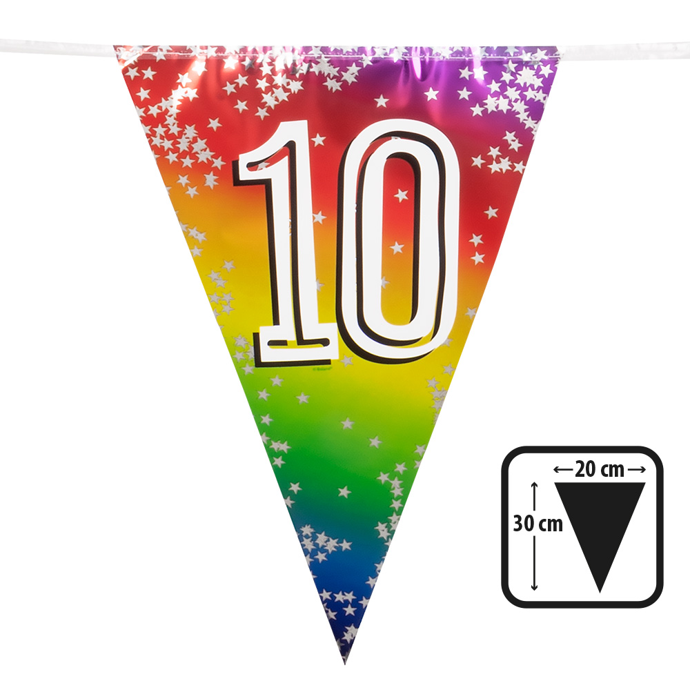Folievlaggenlijn Rainbow '10' (30 x 20 cm, 6 m)