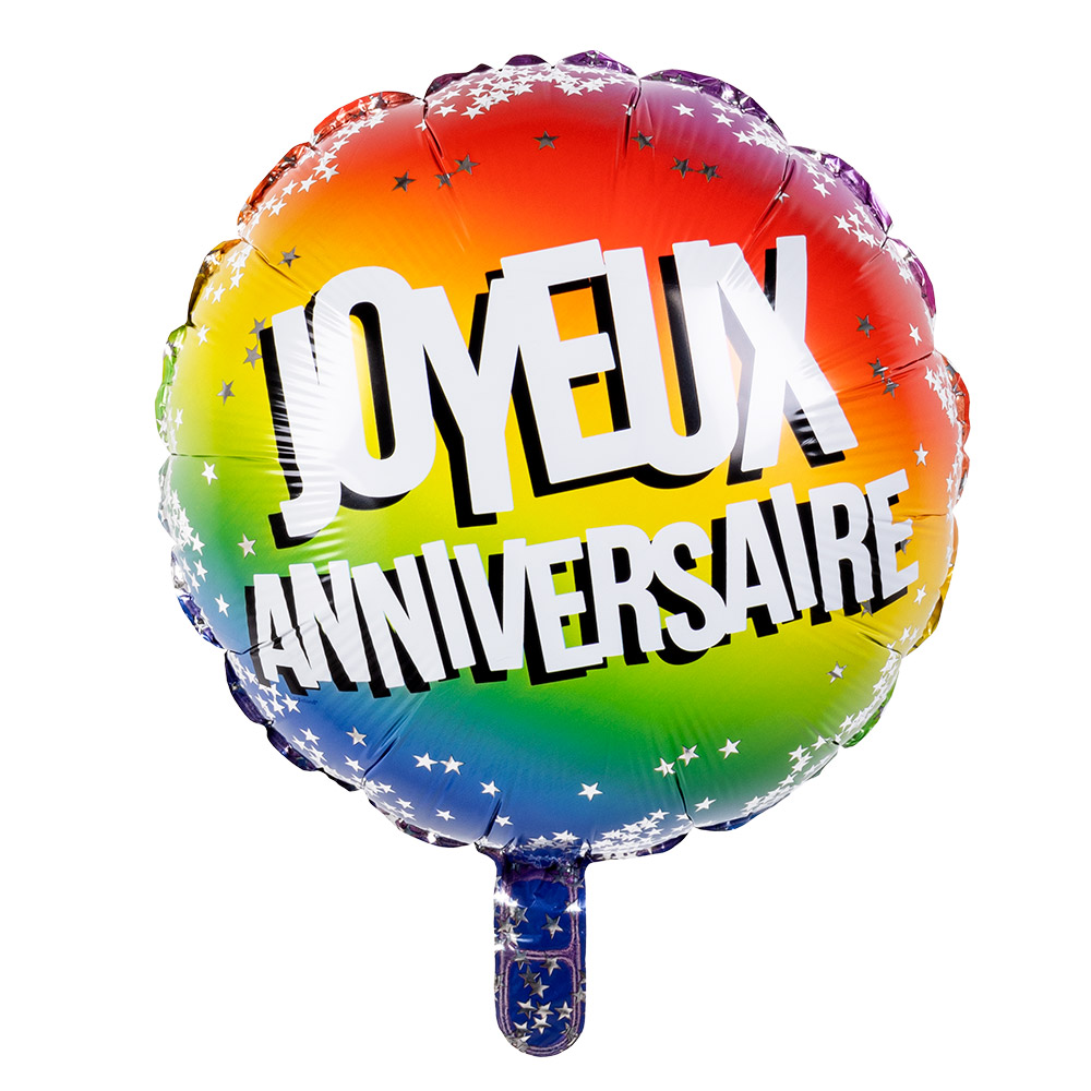 Folieballon Rainbow 'Joyeux anniversaire' dubbelzijdig (Ø 45 cm)