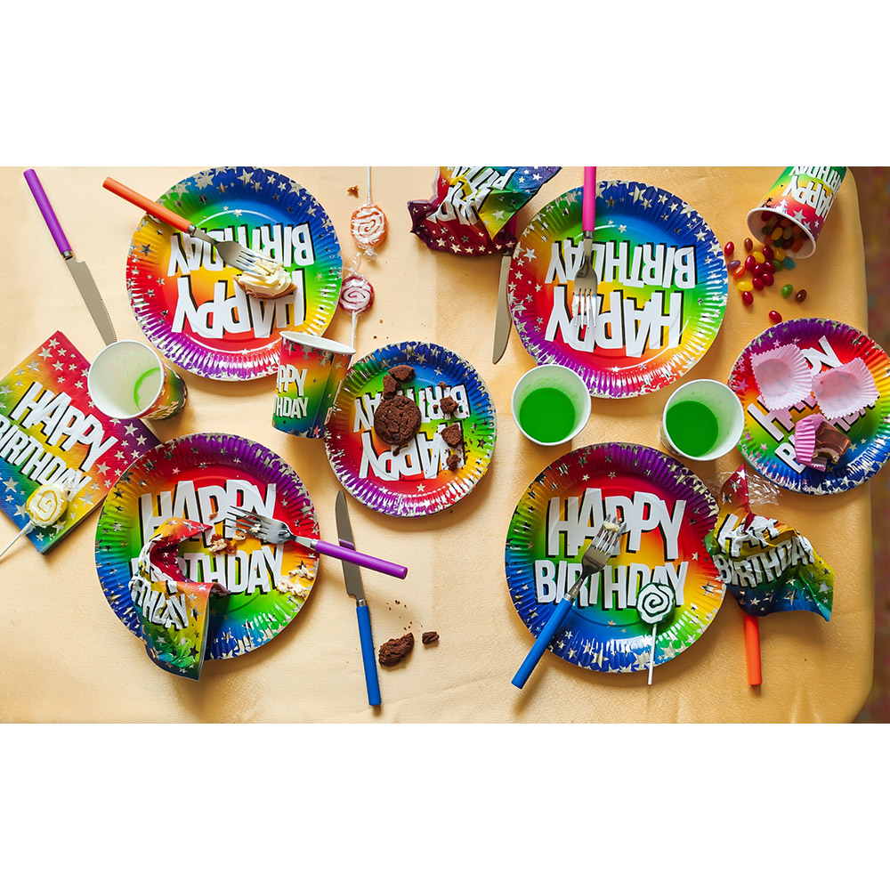 Set 10 papieren bekertjes Rainbow 'Happy birthday' (25 cl)