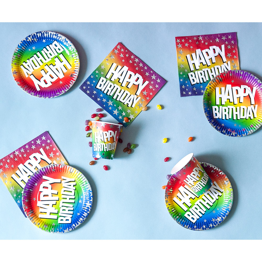 Set 10 papieren bekertjes Rainbow 'Happy birthday' (25 cl)