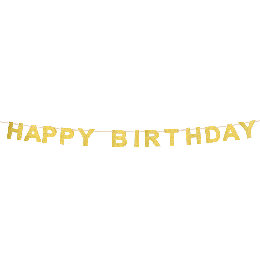 Kartonnen glitter letterslinger 'Happy birthday' goud (2,25 m)