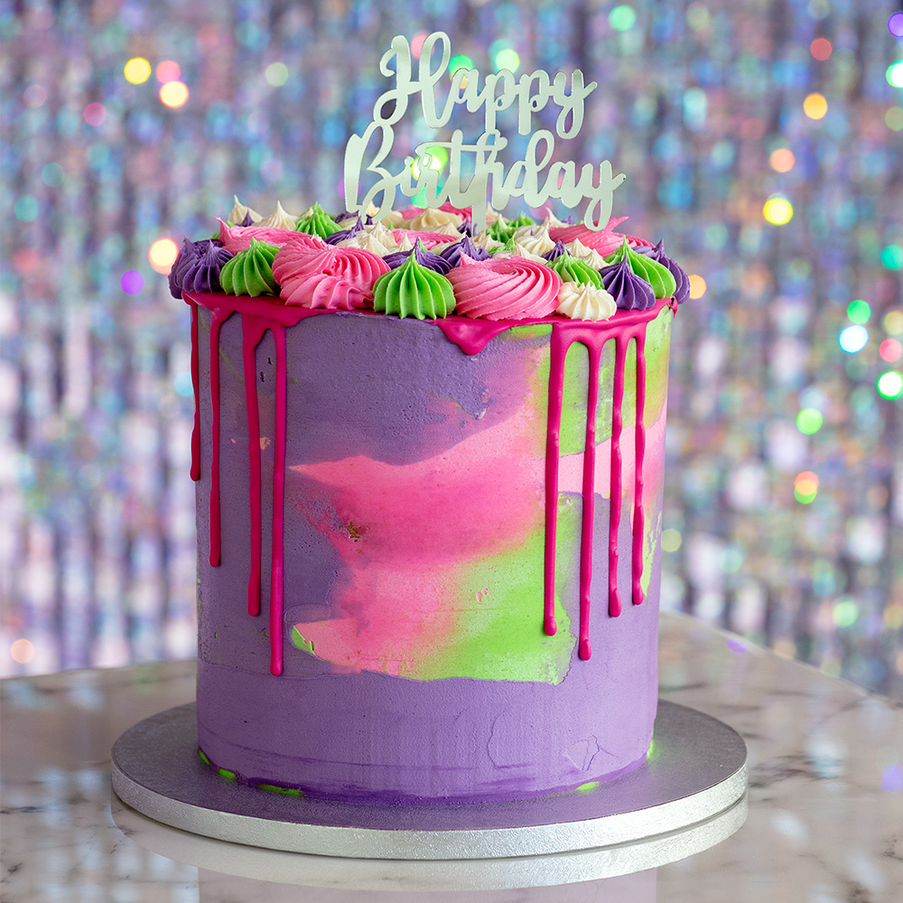 Taarttopper 'Happy birthday' zilver (15.5 x 11 cm)